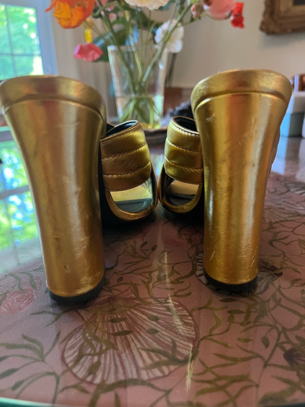 Gucci Metallic Gold Crisscross Mule Slides - Picture 7 of 10